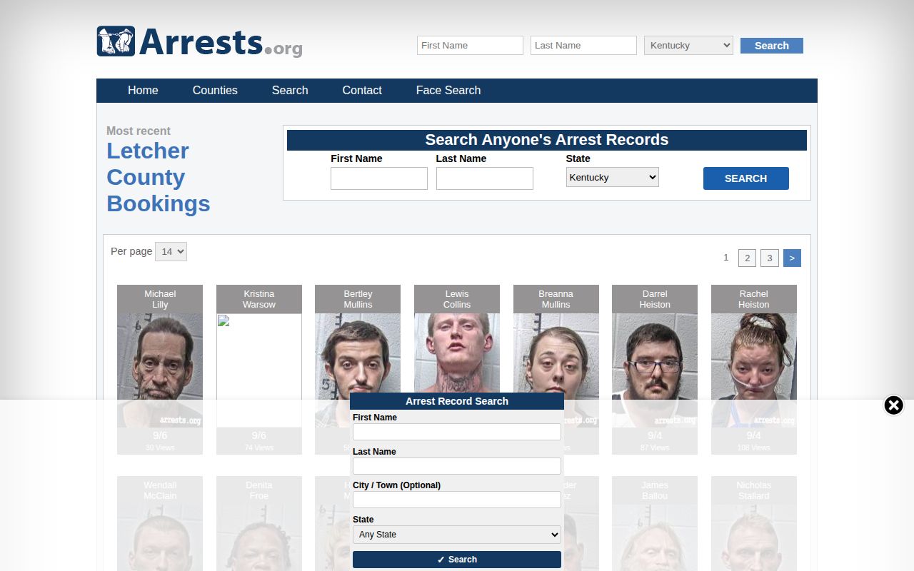 Unofficial Kentucky Arrests Letcher County agency filter page