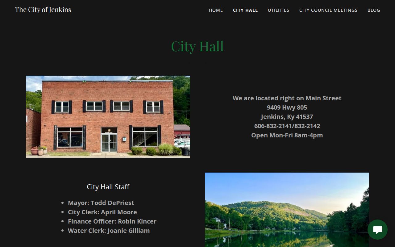 Captured Jenkins City Hall page showing official municipal contact information